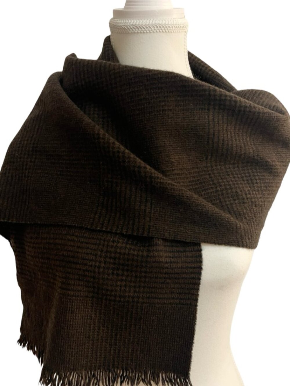 Vintage Johnstons of Elgin Scotland 100% Wool Brown Plaid Scarf